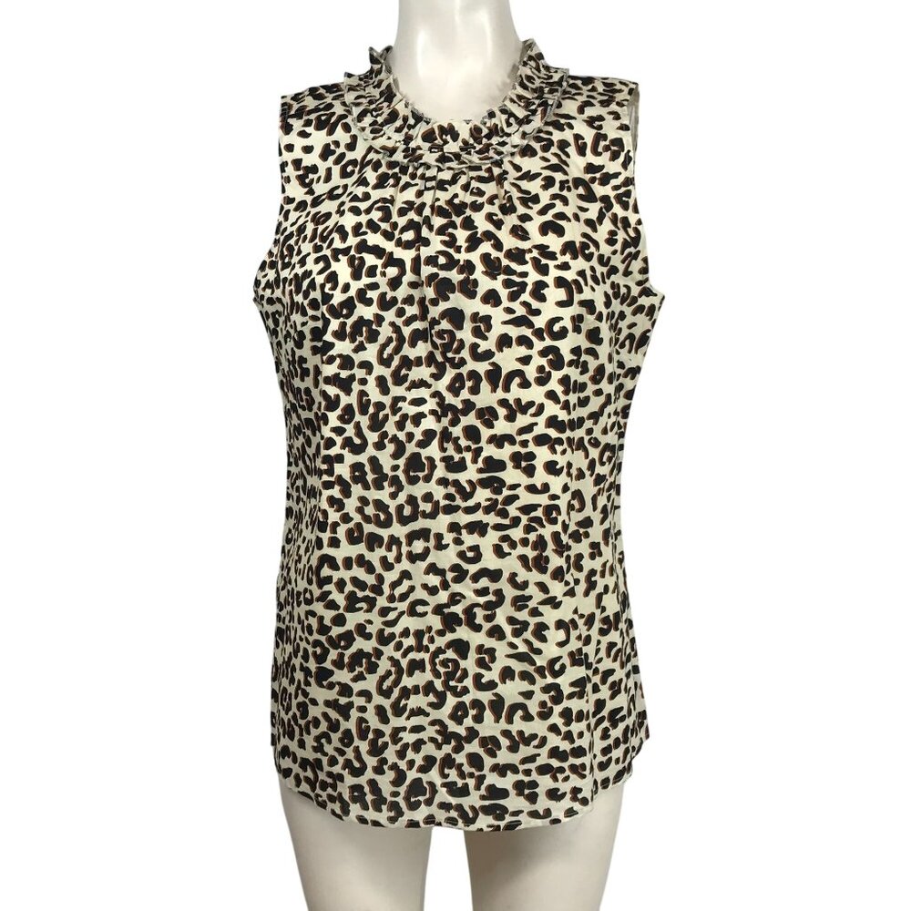 1901 - WOMEN'S MEDIUM - TAN & BLACK ANIMAL PRINT SLEEVELESS 100% COTTON TOP